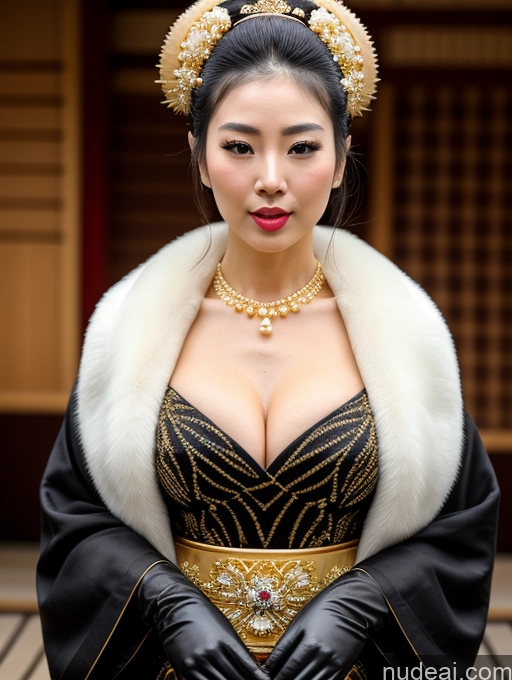 ai nude image of araffe woman in a black dress and gold dress with a fur collar pics of Perfect Boobs Big Hips Oiled Body Perfect Body Ahegao Ponytail Japanese Onsen Dress Gloves Cleavage Diamond Jewelry Gold Jewelry Jewelry Pearl Jewelry Fur Black Hair Geisha 30s