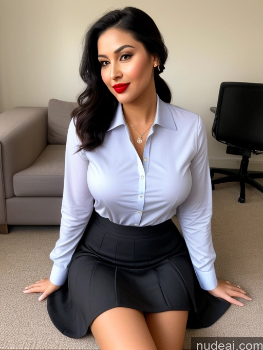 ai nude image of there is a woman sitting on the floor in a skirt pics of Woman One Perfect Boobs Beautiful Lipstick Big Ass Chubby Long Legs Perfect Body 30s Happy Seductive Pouting Lips Black Hair Ponytail Indian Dress Long Skirt Polo Shirt On Back Teacher Suit Party