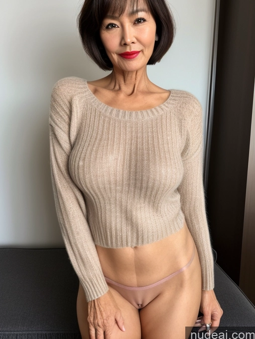 ai nude image of a close up of a woman in a nude outfit posing for a picture pics of Milf Perfect Boobs Beautiful Lipstick Perfect Body Pubic Hair Short Hair 60s Chinese Spreading Legs Sweater Partially Nude Detailed