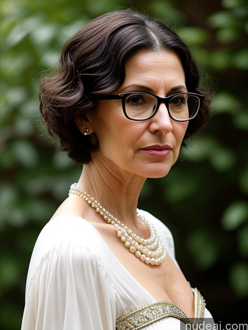 ai nude image of there is a woman wearing glasses and a pearl necklace pics of Milf Glasses Short Skinny Pregnant 50s Serious Shocked Black Hair Short Hair Jewish Dress Medieval Traditional Pearl Jewelry