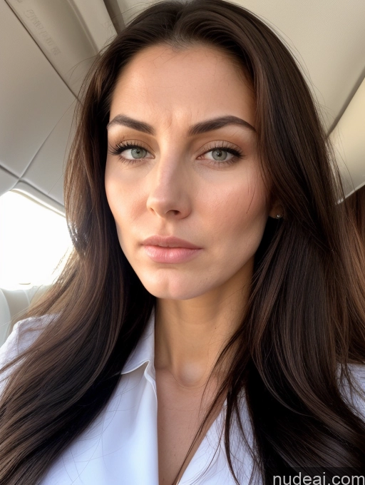 ai nude image of arafed woman with long brown hair and a white shirt pics of Beautiful Perfect Body Long Legs Tall Fairer Skin Oiled Body 30s Sad Serious Shocked Sexy Face Seductive Long Hair Hungarian Flight Attendant Model Angry Face Mask