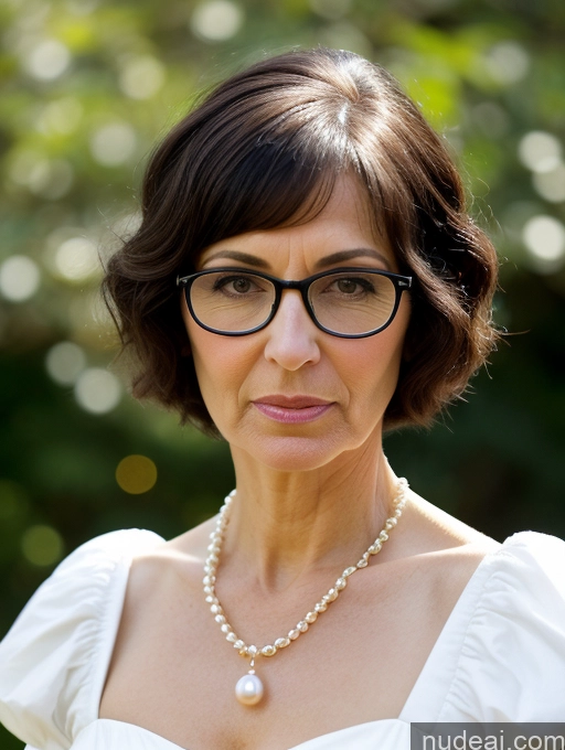 ai nude image of there is a woman wearing glasses and a pearl necklace pics of Milf Glasses Short Skinny Pregnant 50s Serious Shocked Black Hair Short Hair Jewish Dress Medieval Traditional Pearl Jewelry