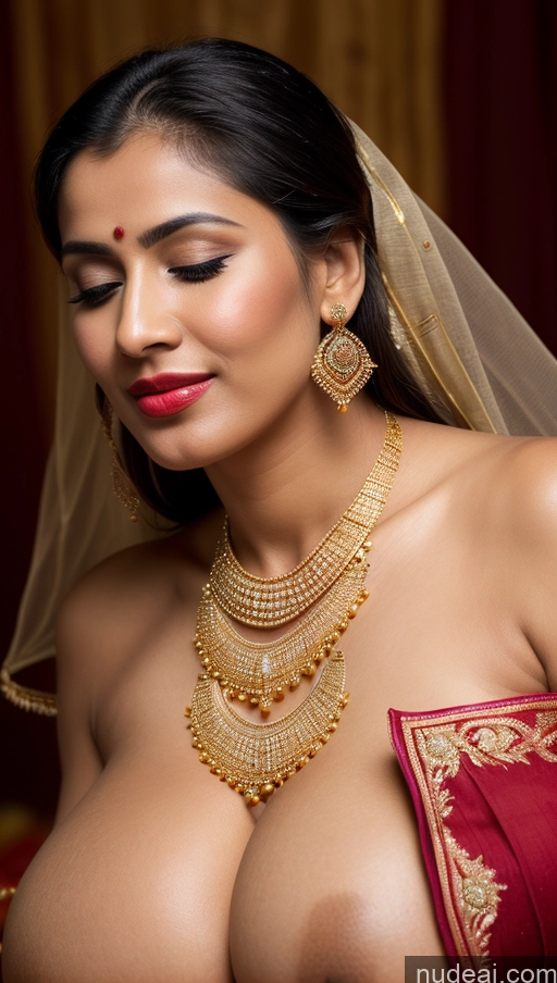 ai nude image of a close up of a woman wearing a veil and jewelry pics of Woman Busty Huge Boobs Beautiful Lipstick Big Ass Fairer Skin 50s Orgasm Black Hair Long Hair Indian Skin Detail (beta) Traditional Sari Jewelry Gold Jewelry Bright Lighting Detailed Thong Close-up View