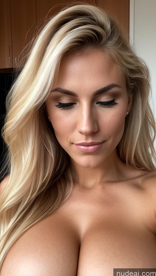 ai nude image of a close up of a woman with a very big breast pics of Huge Boobs Muscular Abs Tall Tanned Skin 20s Seductive Blonde Straight Scandinavian Pubic Hair Orgasm Shocked Miss Universe Model Cumshot