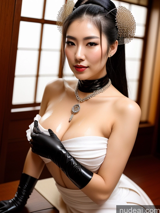 ai nude image of there is a woman in a white dress and black gloves pics of Perfect Boobs Big Hips Oiled Body Perfect Body Black Hair Ponytail Pubic Hair Onsen Geisha Gloves Cleavage Jewelry Pearl Jewelry Fairer Skin 18 Fantasy Armor Cumshot Sexy Face Asian Dress