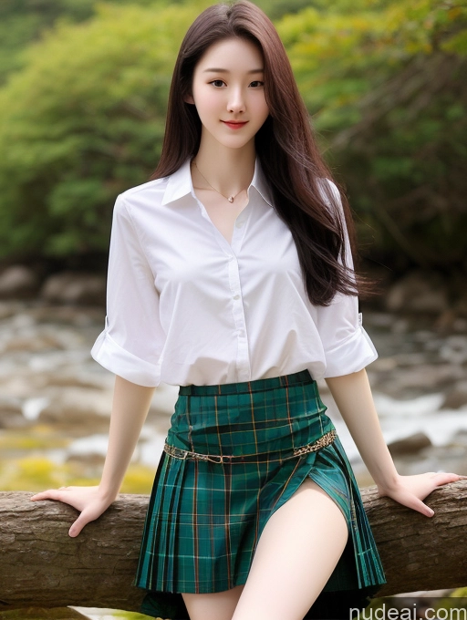 ai nude image of arafed asian woman in a skirt posing on a log pics of Beautiful Skinny Perfect Body Fairer Skin 18 Black Hair Long Hair Korean Spreading Legs Kilt