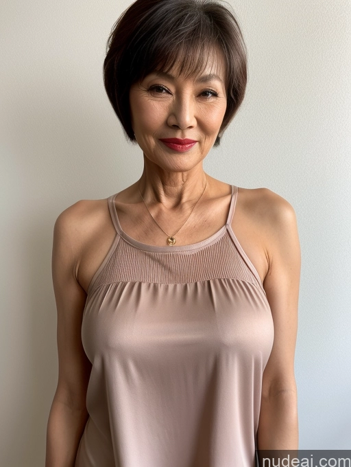 ai nude image of there is a woman with a necklace on her neck posing for a picture pics of Milf Perfect Boobs Perfect Body Pubic Hair Beautiful Lipstick 70s Sexy Face Short Hair Chinese Blouse Shirt Tank Top Tunic Stylish Detailed Nude