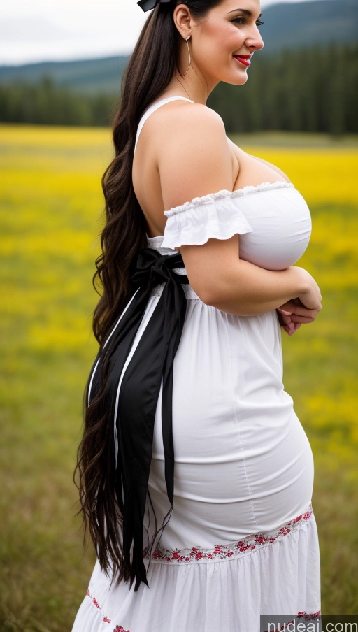 ai nude image of pregnant woman in white dress standing in field with yellow flowers pics of Huge Boobs Perfect Boobs Busty Big Ass Perfect Body Thick Fairer Skin Lipstick Spanish Dirndl Black Hair Long Hair Western Laughing Bows 20s Side View