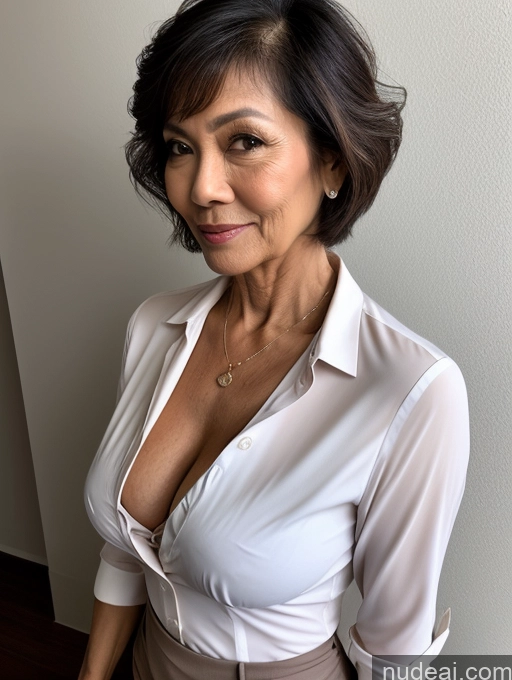 ai nude image of there is a woman with a very big breast posing for a picture pics of Milf Perfect Body Perfect Boobs Pubic Hair Beautiful 70s Pixie Nude Blouse Casual Suit Shirt Stylish Professor Detailed Cleavage Dark Lighting Filipina