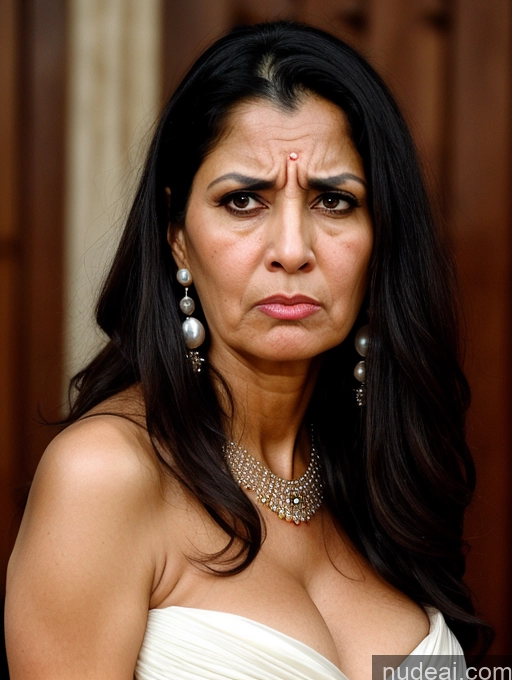 ai nude image of there is a woman with a very large breast and a very big breast pics of Milf Busty Skinny Short Pregnant 50s Shocked Angry Sad Dress Medieval Pearl Jewelry Cleavage Indian Black Hair Long Hair