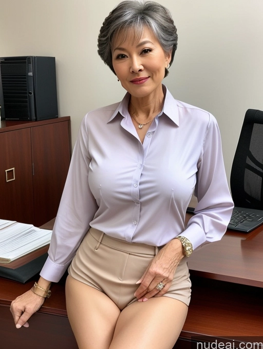 ai nude image of there is a woman sitting at a desk with a laptop pics of Milf Perfect Boobs Beautiful Perfect Body Pubic Hair 70s Pixie Chinese Nude Blouse Casual Professor Shirt Stylish Suit Cleavage Detailed Office