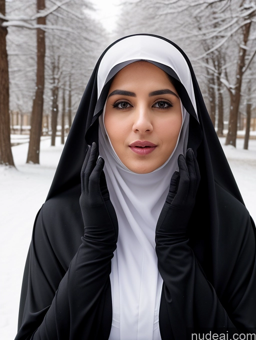 ai nude image of nun in black and white outfit talking on cell phone in snowy park pics of Busty Skinny Short Shocked Sad Blonde Ponytail Arabic Dress Victorian Dark Skin Nun Niqab Snow