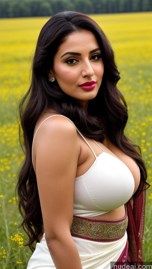 ai nude image of araffe woman in a white top and red skirt in a field pics of Milf One Busty Beautiful Lipstick Big Ass Thick Big Hips Perfect Body Long Hair Fairer Skin 20s Pouting Lips Black Hair Arabic Meadow Sari Bright Lighting Detailed Sexy Face