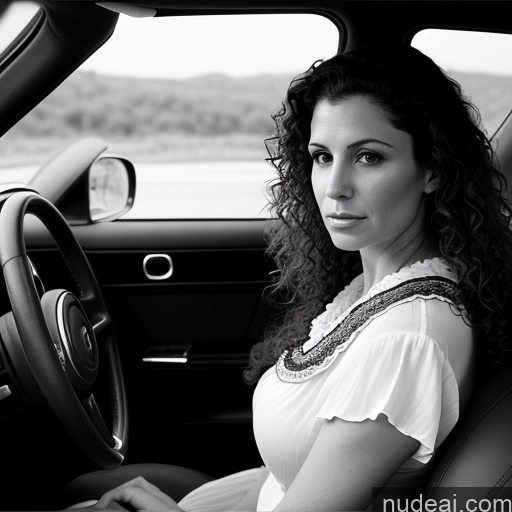 related ai porn images free for Small Tits 40s Serious Brunette Curly Hair White Black And White Car Front View Blouse