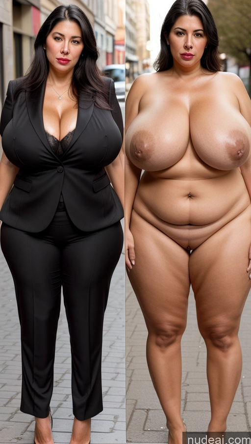 ai nude image of two women in black suits standing next to each other on a sidewalk pics of Milf Busty Huge Boobs Beautiful Lipstick Big Ass Skinny Abs Thick Big Hips Long Legs Pubic Hair Black Hair Long Hair Turkish Suit Panties Onoff Street 70s Pouting Lips Sad Skin Detail (beta) Back View