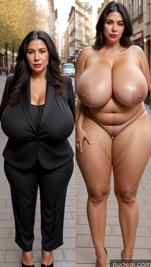 ai nude image of two women in black suits standing on a sidewalk with large breasts pics of Milf Busty Huge Boobs Beautiful Lipstick Big Ass Skinny Abs Thick Big Hips Long Legs Pubic Hair Black Hair Long Hair Turkish Suit Panties Onoff Street 70s Pouting Lips Sad Skin Detail (beta) Back View