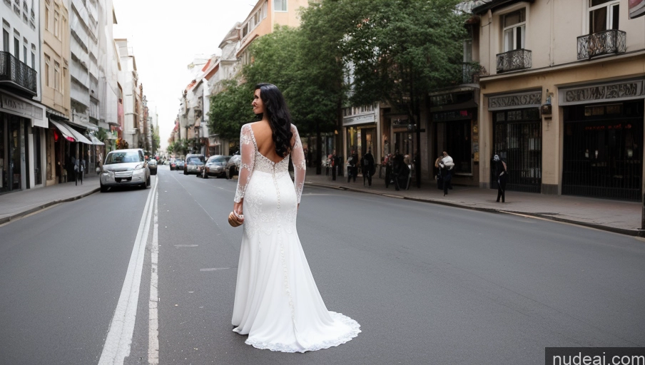 ai nude image of araffe bride in white dress walking down the street in a city pics of Milf Busty Huge Boobs Beautiful Lipstick Big Ass Skinny Abs Thick Big Hips Long Legs Pubic Hair Long Hair Black Hair Turkish 70s Back View Wedding Street Several