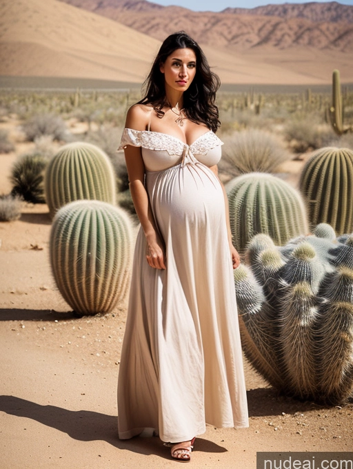 ai nude image of pregnant woman in a desert setting with cactus plants and cacti pics of Huge Boobs Skinny Short Serious Shocked Dress 40s Jewish Black Hair Desert High Heels Victorian Long Skirt Woman Pregnant