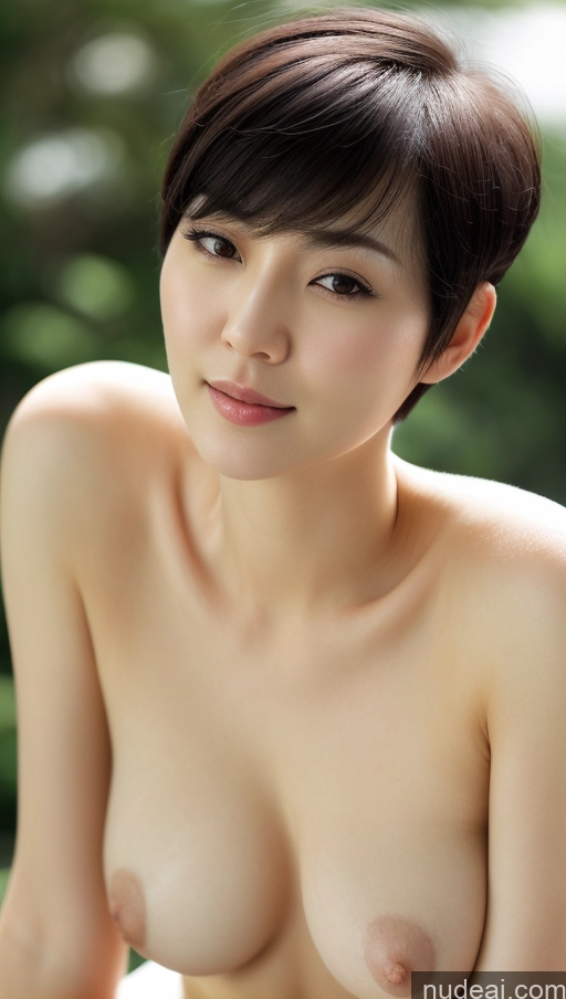 ai nude image of a close up of a woman with a very big breast posing pics of Woman One Beautiful Fairer Skin 30s Black Hair Short Hair Korean Close-up View Simple Detailed Perfect Boobs