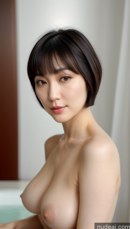 ai nude image of arafed asian woman with a very big breast posing in a bathtub pics of Woman One Beautiful Fairer Skin 30s Black Hair Short Hair Korean Close-up View Simple Detailed Perfect Boobs Thick