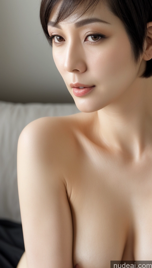 ai nude image of arafed asian woman with a very big breast posing for a picture pics of Woman One Beautiful Fairer Skin Black Hair Short Hair Korean Close-up View Simple Detailed 40s Perfect Boobs