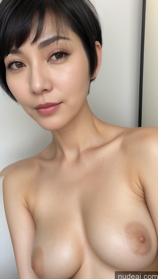 ai nude image of a close up of a woman with a very big breast pics of Woman One Beautiful Fairer Skin Black Hair Short Hair Korean Close-up View Simple Detailed 40s Perfect Boobs