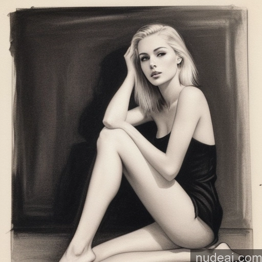 ai nude image of arafed image of a woman sitting on the floor with her legs crossed pics of One Skinny Short 20s Seductive Blonde Slicked White Charcoal Front View 60s Spreading Legs Model