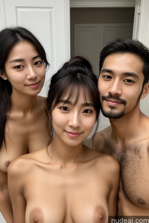 ai nude image of there are three asian people posing for a picture together pics of Beautiful Small Tits Ponytail Pubic Hair Create An Open Vagina Skinny Korean Woman + Man Dark Skin