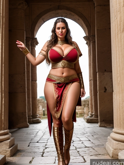 ai nude image of araffe woman in a red and gold outfit walking through an archway pics of Woman One Huge Boobs Big Ass 20s Roman Cleavage Czech