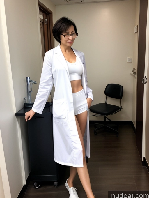 related ai porn images free for Two Perfect Boobs Perfect Body Glasses Beautiful 70s Sexy Face Short Hair Chinese Hospital Doctor Bra Casual Lab Coat Stylish Dark Lighting Detailed