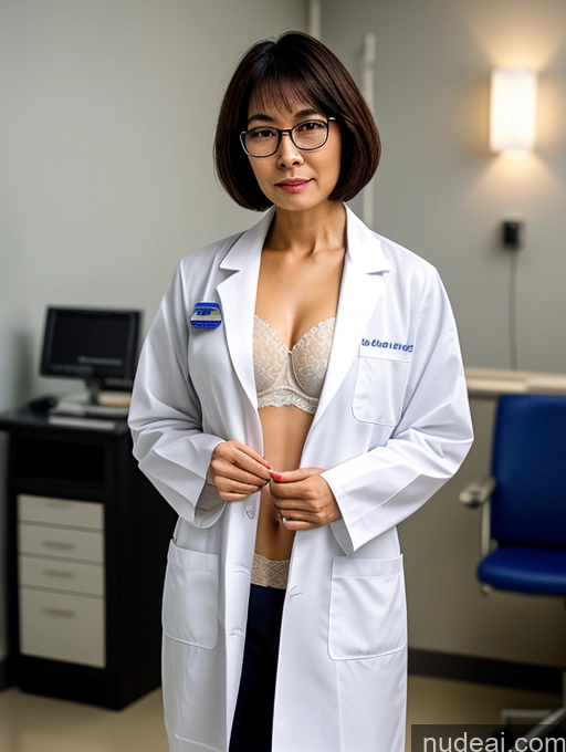 related ai porn images free for Two Perfect Boobs Perfect Body Glasses Beautiful 70s Sexy Face Short Hair Chinese Hospital Doctor Bra Casual Lab Coat Stylish Dark Lighting Detailed