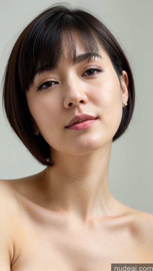 ai nude image of arafed asian woman with a short haircut and a white shirt pics of Woman One Perfect Boobs Beautiful Fairer Skin 30s Black Hair Short Hair Korean Close-up View Simple Detailed