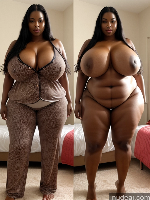 ai nude image of two pictures of a woman in a brown top and pants pics of Woman Perfect Boobs Huge Boobs Big Ass Thick Big Hips Perfect Body 30s Black Hair Long Hair Detailed African Sexy Face Film Photo Bedroom Pajamas Cleavage Simple Onoff