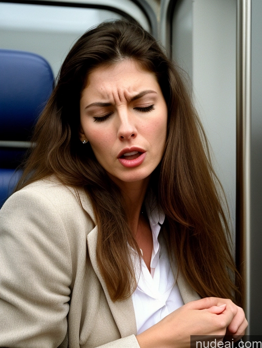 ai nude image of woman with brown hair and white shirt sitting on a train pics of Beautiful Long Legs Tall Perfect Body Fairer Skin Sad Serious Seductive Sexy Face Long Hair Hungarian 80s 90s Professor Teacher Angry Orgasm Sleeping Train Jacket Model Underwear 30s