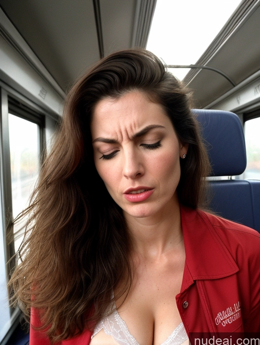 ai nude image of woman with long brown hair wearing a red jacket and bra pics of Beautiful Long Legs Tall Perfect Body Fairer Skin Sad Serious Seductive Sexy Face Long Hair Hungarian 80s 90s Professor Teacher Angry Orgasm Sleeping Train Jacket Lingerie 30s Model