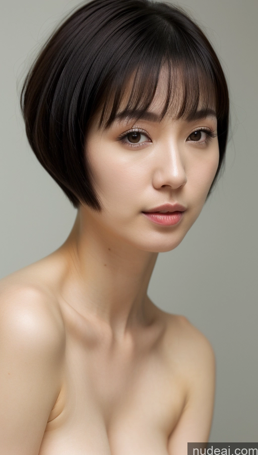 ai nude image of arafed asian woman with a short haircut and a very big breast pics of Woman One Beautiful Fairer Skin 30s Black Hair Close-up View Detailed Simple Short Hair Korean Perfect Boobs