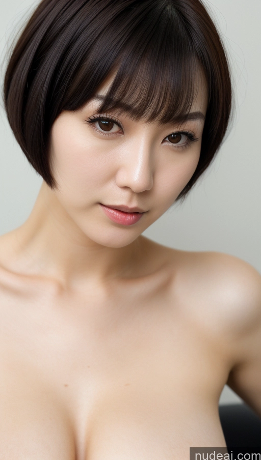 ai nude image of arafed asian woman with a very big breast posing for a picture pics of Woman One Beautiful Fairer Skin 30s Close-up View Detailed Simple Short Hair Perfect Boobs Korean Black Hair