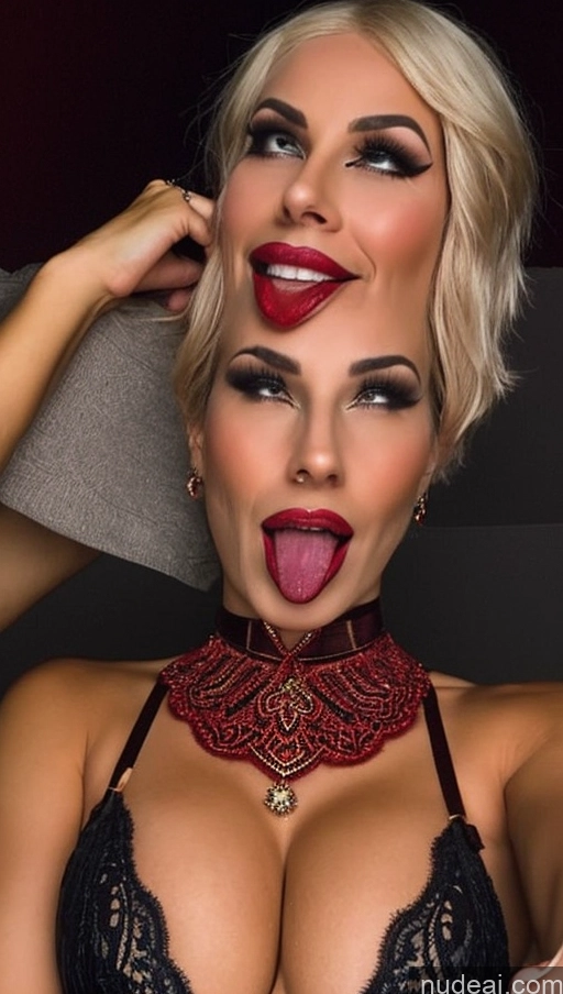 ai nude image of a close up of two women with different makeup and a choke pics of Small Tits Beautiful Lipstick Big Ass Happy Laughing Orgasm Ahegao Egyptian Last Sexy Face Jewelry Devil Milf Perfect Boobs Busty Bobcut Blonde Skin Detail (beta) Detailed Lingerie 40s Tanned Skin