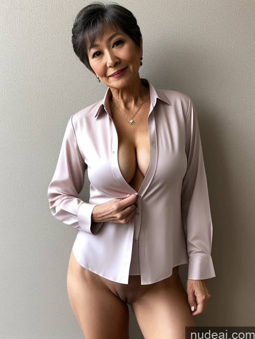 ai nude image of there is a woman in a pink shirt posing for a picture pics of Milf Perfect Boobs Beautiful Perfect Body Pubic Hair 70s Pixie Japanese Nude Blouse Casual Professor Shirt Stylish Suit Cleavage Dark Lighting Detailed