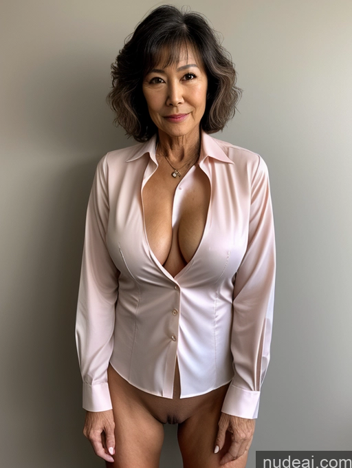 ai nude image of there is a woman in a pink shirt posing for a picture pics of Milf Perfect Boobs Beautiful Perfect Body Pubic Hair 70s Pixie Japanese Nude Blouse Casual Professor Shirt Stylish Suit Cleavage Dark Lighting Detailed