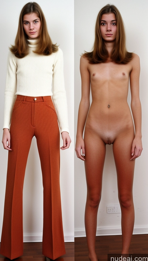 ai nude image of two women in high waisted pants and a turtle neck sweater pics of Skinny 18 70s Onoff