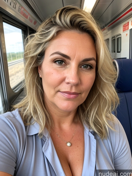 ai nude image of blond woman with blue shirt on train looking at camera pics of Milf Thick Chubby Serious Blonde Messy White Skin Detail (beta) Train Cumshot Detailed Teacher