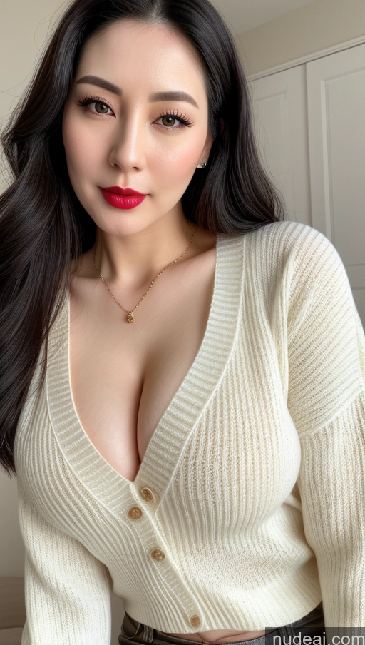 related ai porn images free for Woman One Lipstick Close-up View 30s Black Hair Beautiful Fairer Skin Slicked Korean Sweater Cleavage Stylish Busty Perfect Boobs