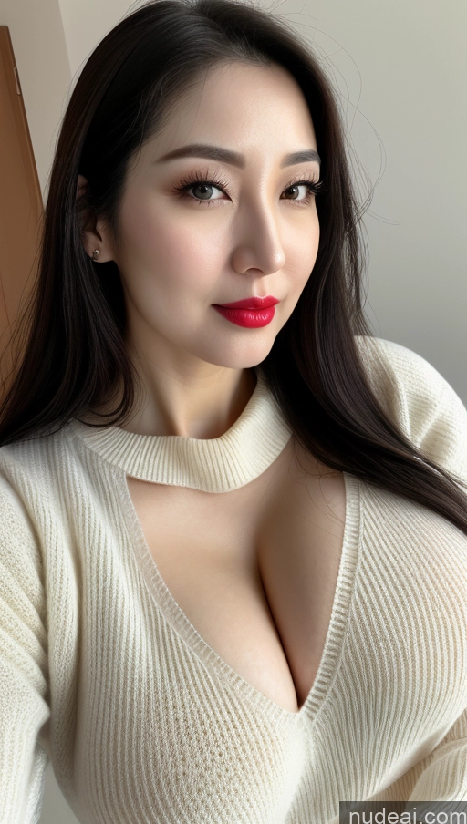 related ai porn images free for Woman One Huge Boobs Beautiful Lipstick Fairer Skin 30s Slicked Korean Close-up View Black Hair Sweater