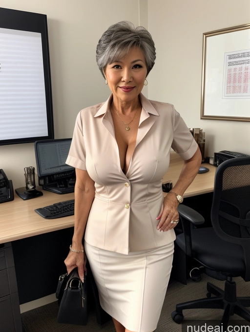 ai nude image of there is a woman in a white dress standing in front of a desk pics of Milf Perfect Boobs Beautiful Perfect Body Pubic Hair 70s Pixie Chinese Nude Blouse Casual Professor Shirt Stylish Suit Cleavage Detailed Office