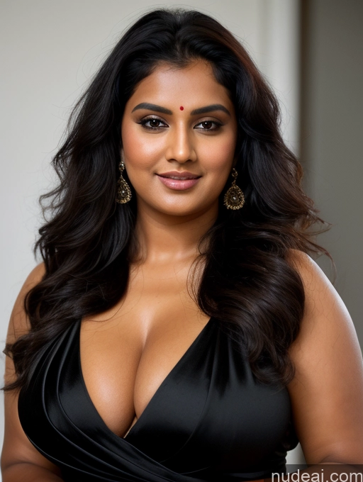 ai nude image of a close up of a woman in a black dress posing for a picture pics of Pubic Hair Tanned Skin Chubby Black Hair Long Hair Indian Sexy Face Sari Cleavage