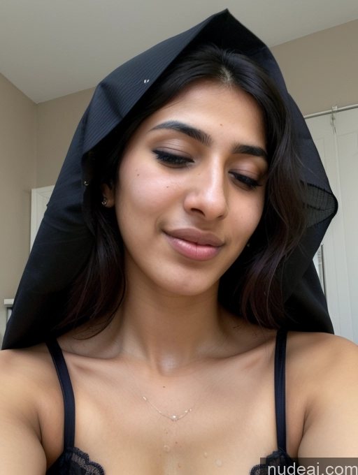 ai nude image of there is a woman in a black bra top and a black hood pics of Model Small Tits Pubic Hair Hairy Women 18 Messy Arabic Dark Skin Niqab Salwar Lingerie Sad Orgasm Cum On Belly Cumshot