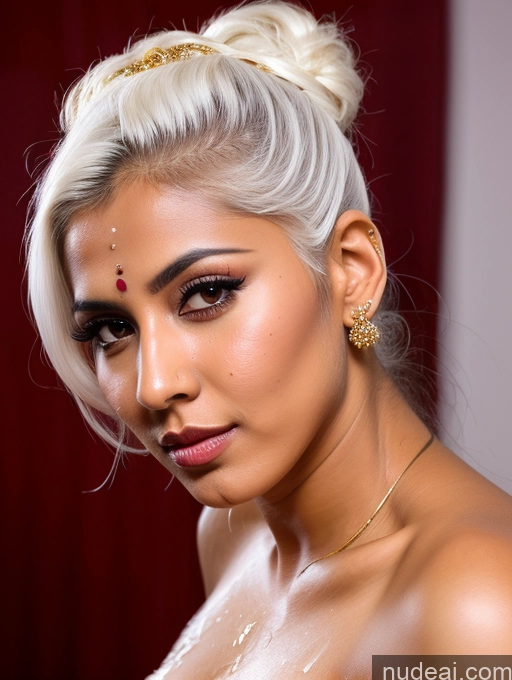 ai nude image of blond woman with a gold headpiece and a gold necklace pics of Pubic Hair Indian Tanned Skin White Hair Traditional 20s Hair Bun Cumshot Seductive