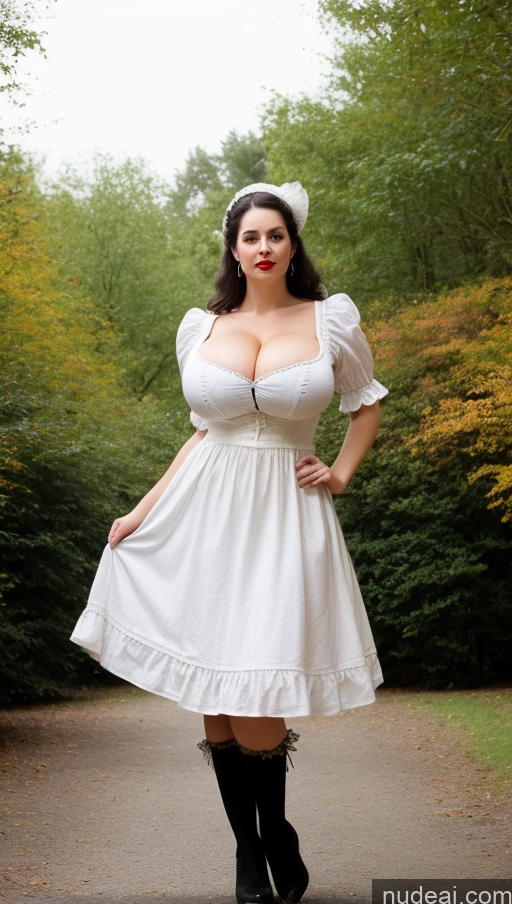 ai nude image of there is a woman in a white dress and black boots posing for a picture pics of Huge Boobs Busty Perfect Boobs Big Ass Lipstick Beautiful Big Hips Perfect Body Thick Black Hair Long Hair Dirndl Victorian 60s Vintage Fairer Skin