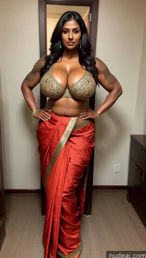 ai nude image of sexy indian woman in sari posing for a picture pics of Beautiful Big Ass Tall Dark Skin Milf Sexy Face Indian 50s Seductive Thick T-pose Tattoos Muscular Changing Room Sari Huge Boobs Ginger Chubby Front View